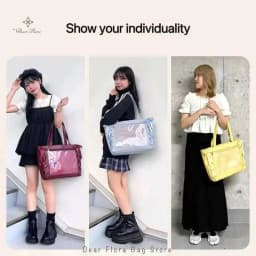 Japanese Sweet Women Ribbon Ita Bag Cute Lolita Girl Transparent Handbags Fashion Large Capacity Tote Bag Aesthetic Shoulder Bag