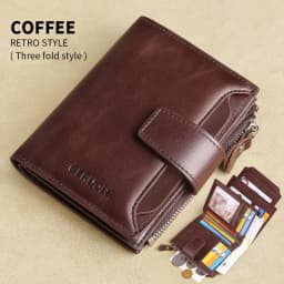 GERUOLA Men's Genuine Leather Wallet, Vintage RFID Blocking Anti-Theft Folding Wallet, ID Window, Coin Pocket, and Zipper Closur
