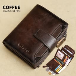 GERUOLA Men's Genuine Leather Wallet, Vintage RFID Blocking Anti-Theft Folding Wallet, ID Window, Coin Pocket, and Zipper Closur