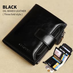 GERUOLA Men's Genuine Leather Wallet, Vintage RFID Blocking Anti-Theft Folding Wallet, ID Window, Coin Pocket, and Zipper Closur