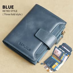 GERUOLA Men's Genuine Leather Wallet, Vintage RFID Blocking Anti-Theft Folding Wallet, ID Window, Coin Pocket, and Zipper Closur