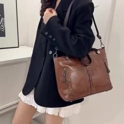 Europe America Retro Leather Handbag Shoulder Bag, Two Pocket Zipper Tote Bag, Classic Crossbody Bags for Women Work Business