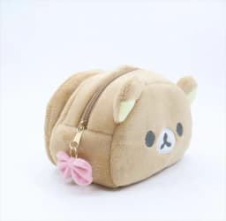 Rilakkuma Korilakkuma Bow Plush Makeup Bag With Mirror Storage Organizer Anime Bear Kawaii Cute Travel Cosmetic Bag Pouch