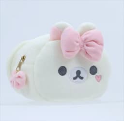 Rilakkuma Korilakkuma Bow Plush Makeup Bag With Mirror Storage Organizer Anime Bear Kawaii Cute Travel Cosmetic Bag Pouch
