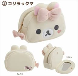 Rilakkuma Korilakkuma Bow Plush Makeup Bag With Mirror Storage Organizer Anime Bear Kawaii Cute Travel Cosmetic Bag Pouch