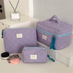 Wholesale 3 Bags Set Fashion Women Classic Cosmetic Bag Large Capacity Toiletry Makeup Organizer Pouch Ladies Zipper Quilted Bag