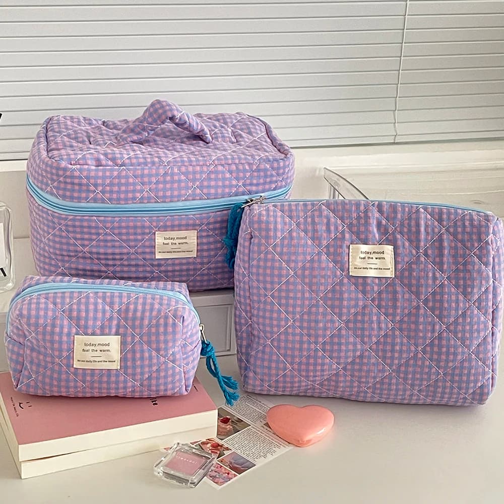 Wholesale 3 Bags Set Fashion Women Classic Cosmetic Bag Large Capacity Toiletry Makeup Organizer Pouch Ladies Zipper Quilted Bag