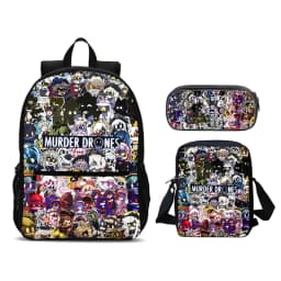 Murder Drones 3pcs Set Backpack 47cm/18.5inch Large Capacity Backpack Shoulder Bag Pencil Case Book Bags for Boys Girl Best Gift