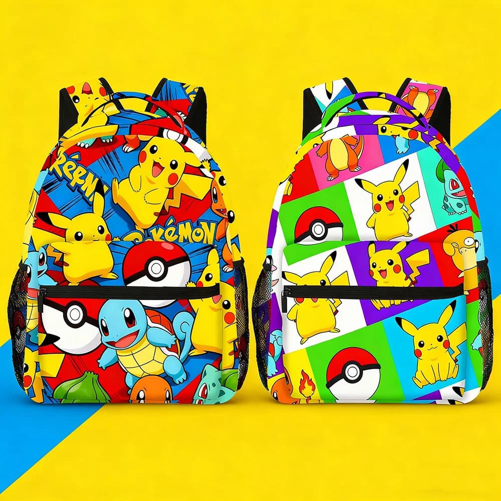 Pikachu Backpack, Anime Print School Bookbag, Lightweight Travel Backpack with Mesh Pockets