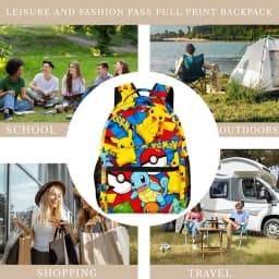 Pikachu Backpack, Anime Print School Bookbag, Lightweight Travel Backpack with Mesh Pockets