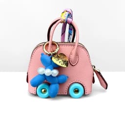 Cute PU Leather Mini Wheel Bag Charm with Flocked Balloon Dog Charm-Small Cute Coin Purse Pouch for Earbuds, Cables & Cash/Gift