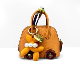 Cute PU Leather Mini Wheel Bag Charm with Flocked Balloon Dog Charm-Small Cute Coin Purse Pouch for Earbuds, Cables & Cash/Gift