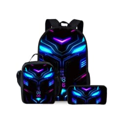 Mechanical Robots Print Three Piece Backpacks Set for Boy and Girls Best Gifts 2D Flat Cartoon School Bag for Children