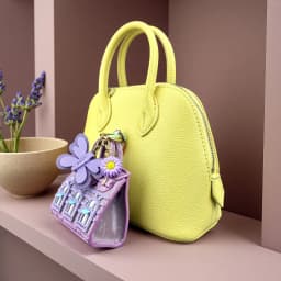 Adorable Mini Velvet PU Leather Earphone Pouch With Butterfly&Daisy Charm-Functional Mini Bag For Bag Charm-Elegant Style-Gift