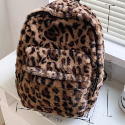 Luxury Leopard Print Womens Backpack Brown Pattern Multi Pocket Large Capacity Plush Material Zipper Adjustable Straps Commute