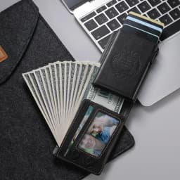 ANTI RFID Blocking PU Leather Flip Card Holder Multi-functional Wallet Card Box Automatically Ejects Card Slot Fashion Slim