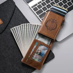 ANTI RFID Blocking PU Leather Flip Card Holder Multi-functional Wallet Card Box Automatically Ejects Card Slot Fashion Slim