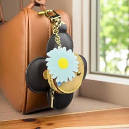Real Leather Coin Purse with Daisy Charm-Cute Keychain Bag Clip for Handbag-Detachable Daisy Flower Accessory-Gift For Women