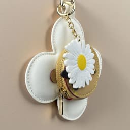 Real Leather Coin Purse with Daisy Charm-Cute Keychain Bag Clip for Handbag-Detachable Daisy Flower Accessory-Gift For Women