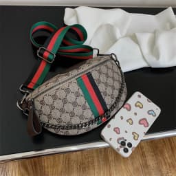 Classic Geometric Pattern Fashion Crossbody Bag Lightweight Zipper PU Adjustable Striped Strap Waist Bag for Commute