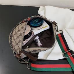 Classic Geometric Pattern Fashion Crossbody Bag Lightweight Zipper PU Adjustable Striped Strap Waist Bag for Commute