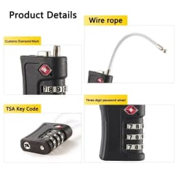 4 Pack TSA Customs Code Lock for Travel Luggage Password Changeable Black Lock Contrast Design Padlock 3 Digit Combination Lock