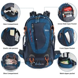 ROYAL MOUNTAIN 35L HIKING BACKPACK WITH SHOES COMPARTMENT WATER RESISTANT FABRIC REAR FRAME SUPPORT BREATHABLE PADDING