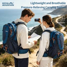 ROYAL MOUNTAIN 35L HIKING BACKPACK WITH SHOES COMPARTMENT WATER RESISTANT FABRIC REAR FRAME SUPPORT BREATHABLE PADDING