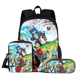 ONE PIECE Monkey D. Luffy 3Pcs Set Backpack Student School Shoulder Bag Pencil Bags Travel Backpack Children Birthday Gift