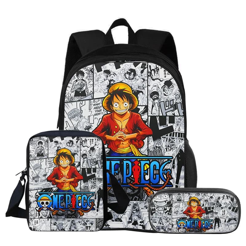 ONE PIECE Monkey D. Luffy 3Pcs Set Backpack Student School Shoulder Bag Pencil Bags Travel Backpack Children Birthday Gift