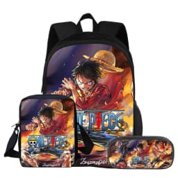 ONE PIECE Monkey D. Luffy 3Pcs Set Backpack Student School Shoulder Bag Pencil Bags Travel Backpack Children Birthday Gift