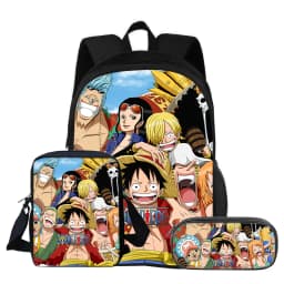 ONE PIECE Monkey D. Luffy 3Pcs Set Backpack Student School Shoulder Bag Pencil Bags Travel Backpack Children Birthday Gift