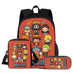 ONE PIECE Monkey D. Luffy 3Pcs Set Backpack Student School Shoulder Bag Pencil Bags Travel Backpack Children Birthday Gift