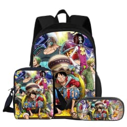 ONE PIECE Monkey D. Luffy 3Pcs Set Backpack Student School Shoulder Bag Pencil Bags Travel Backpack Children Birthday Gift