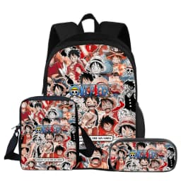 ONE PIECE Monkey D. Luffy 3Pcs Set Backpack Student School Shoulder Bag Pencil Bags Travel Backpack Children Birthday Gift