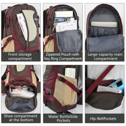 ROYAL MOUNTAIN 35L Hiking & Casual Backpack Shoes Compartment Multi-Pockets Waist Pack Chest Buckle Water-Resistant Fabric All