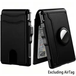 Men's Pop-Up Aluminum-Framed Carbon Fiber PU RFID Blocking Bifold Wallet with AirTag Slot Credit Card Holder Fold Design