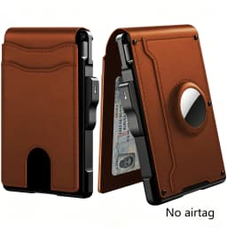 Men's Pop-Up Aluminum-Framed Carbon Fiber PU RFID Blocking Bifold Wallet with AirTag Slot Credit Card Holder Fold Design