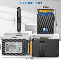 Men's Pop-Up Aluminum-Framed Carbon Fiber PU RFID Blocking Bifold Wallet with AirTag Slot Credit Card Holder Fold Design