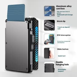 Men's Pop-Up Aluminum-Framed Carbon Fiber PU RFID Blocking Bifold Wallet with AirTag Slot Credit Card Holder Fold Design