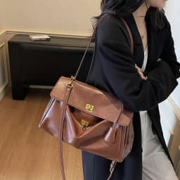 MOODS Two-sized Flap Shoulder Tote Bags For Women Retro Solid Color Big Capacity Shopper Crossbody Bag 2025 New Fashion Handbags