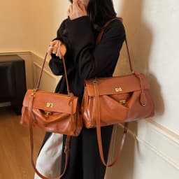 MOODS Two-sized Flap Shoulder Tote Bags For Women Retro Solid Color Big Capacity Shopper Crossbody Bag 2025 New Fashion Handbags