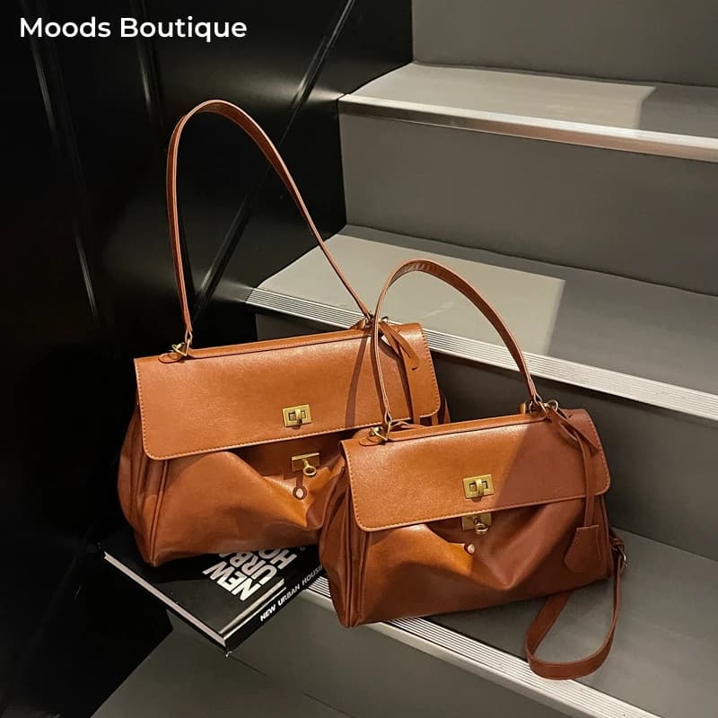MOODS Two-sized Flap Shoulder Tote Bags For Women Retro Solid Color Big Capacity Shopper Crossbody Bag 2025 New Fashion Handbags