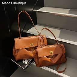 MOODS Two-sized Flap Shoulder Tote Bags For Women Retro Solid Color Big Capacity Shopper Crossbody Bag 2025 New Fashion Handbags