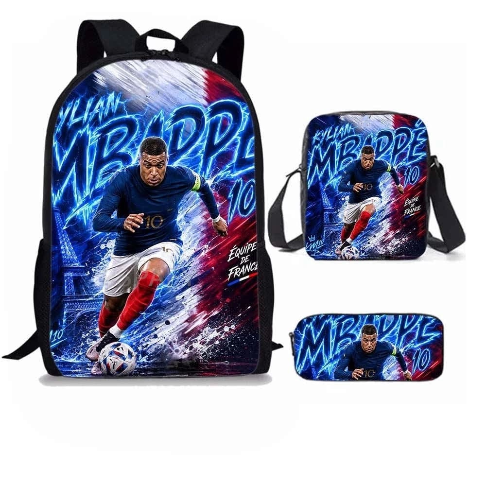 M-Mbappe 3Pcs Set Backpack Shoulder Bag Pencil Bags Bookbag Football Star Rucksack child Mochila Sports Schoolbag Kids Gift