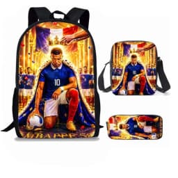 M-Mbappe 3Pcs Set Backpack Shoulder Bag Pencil Bags Bookbag Football Star Rucksack child Mochila Sports Schoolbag Kids Gift