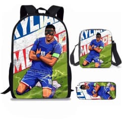 M-Mbappe 3Pcs Set Backpack Shoulder Bag Pencil Bags Bookbag Football Star Rucksack child Mochila Sports Schoolbag Kids Gift