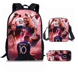 M-Mbappe 3Pcs Set Backpack Shoulder Bag Pencil Bags Bookbag Football Star Rucksack child Mochila Sports Schoolbag Kids Gift