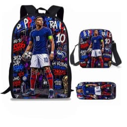 M-Mbappe 3Pcs Set Backpack Shoulder Bag Pencil Bags Bookbag Football Star Rucksack child Mochila Sports Schoolbag Kids Gift
