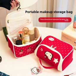 Highly attractive, large-capacity Hello Kitty apple print makeup bag, durable, suitable for travel and business trips, portable